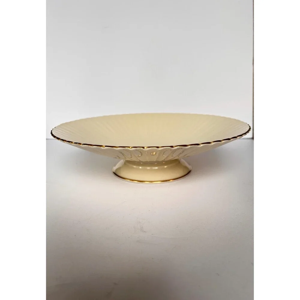 Vintage Lenox Ivory Porcelain Pedestal Centerpiece Bowl - 24K Gold Trim